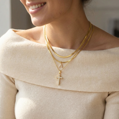 3-Piece 14K Diamond Accented Initial & Cross Necklace Set