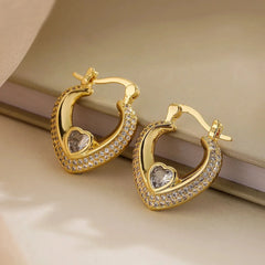 Glamorous Diamond Heart Earrings - Veinci