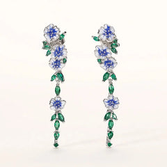 Glossy Blue Floral Dangling Earrings - Veinci