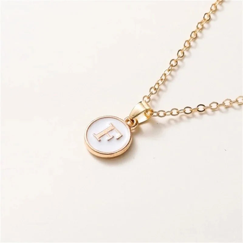 Gold Accented Circle Letter Initial Necklace - Veinci