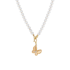 Gold Crystal Butterfly Clasp Choker Necklace - Veinci