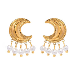 Golden Crescent Moon Astrology Necklace Bracelet Earrings Jewelry Set - Veinci