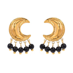 Golden Crescent Moon Astrology Necklace Bracelet Earrings Jewelry Set - Veinci