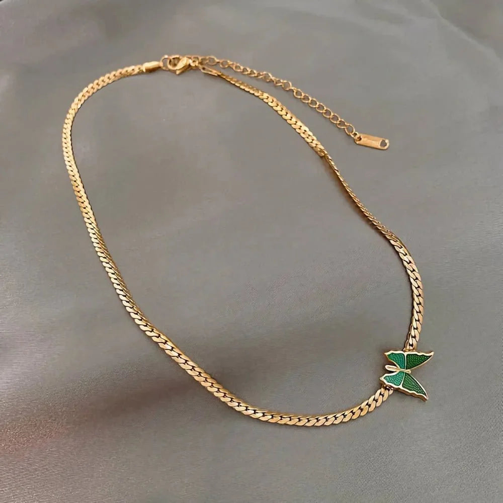 Golden Herringbone Butterfly Choker Necklace - Veinci