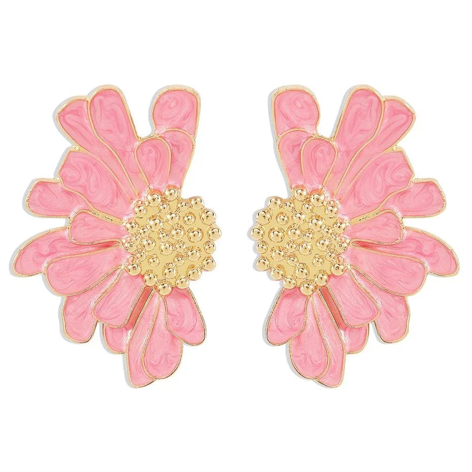 Half Flower Enamel Earrings - Veinci