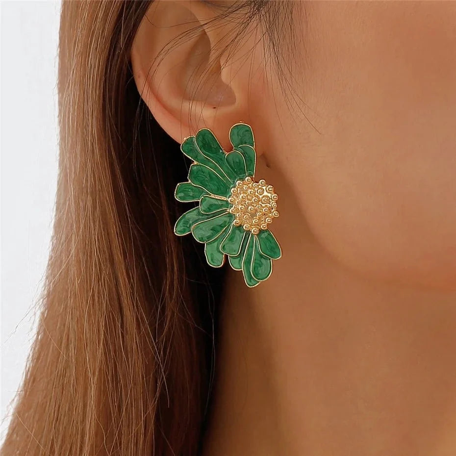 Half Flower Enamel Earrings - Veinci