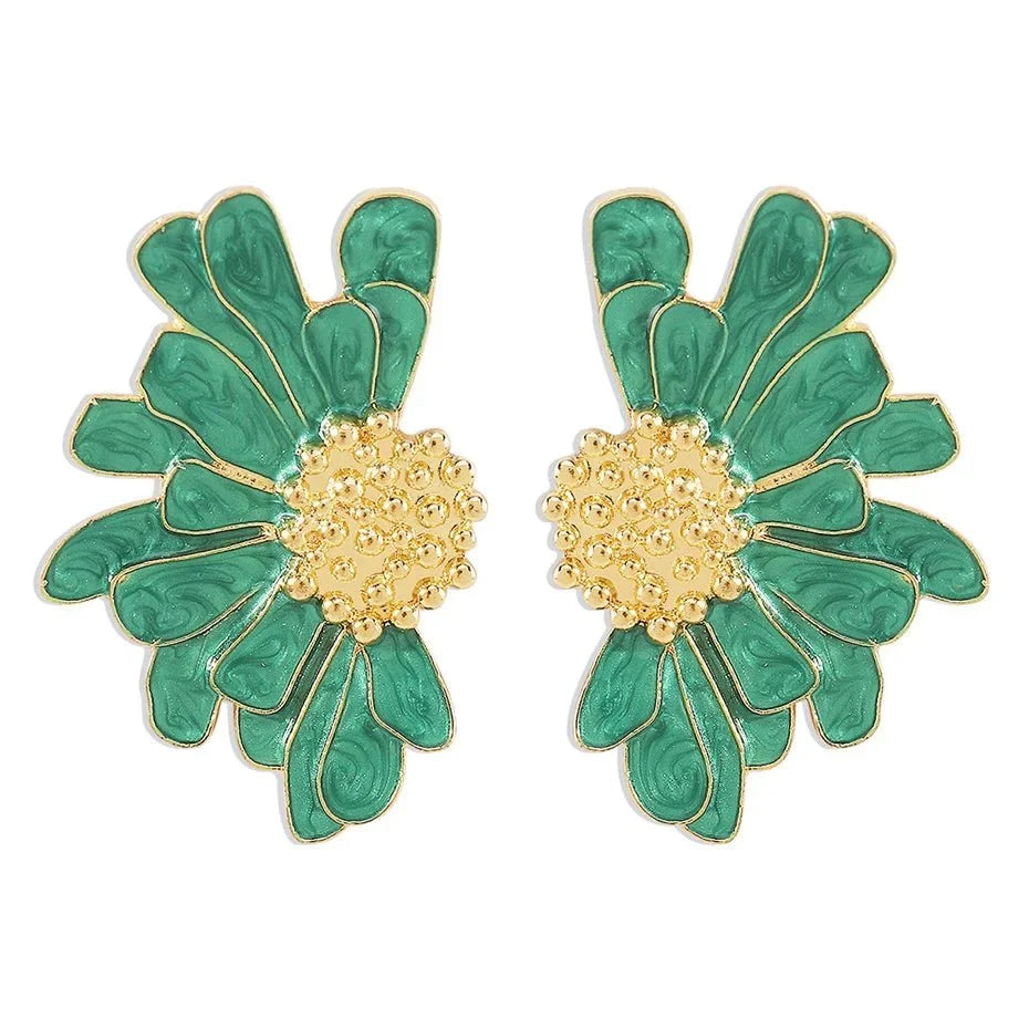 Half Flower Enamel Earrings - Veinci