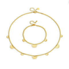 Half Sun Charm Necklace and Bracelet Set - Veinci