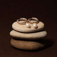 Hammered Pearl Hoop Earrings