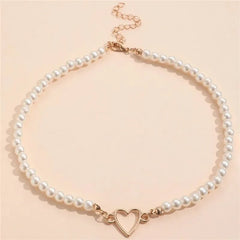 Heart Outline Pearl Choker Necklace - Veinci
