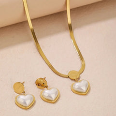 Herringbone Love Heart Necklace and Earrings Set - Veinci