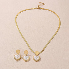 Herringbone Love Heart Necklace and Earrings Set - Veinci