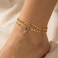 2-Piece 14K Diamond Letter Initial Anklet