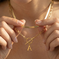 2-Piece Paperclip Initial Toggle Clasp & Herringbone Necklace Set