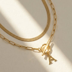 2-Piece Paperclip Initial Toggle Clasp & Herringbone Necklace Set
