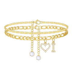 2-Piece 14K Letter Initial & Diamond Heart Anklet
