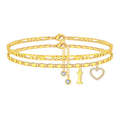 2-Piece 14K Letter Initial & Diamond Heart Anklet
