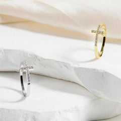 14K Diamond Accented Cross Ring