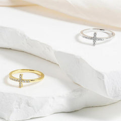 14K Diamond Accented Cross Ring