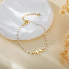 2-Piece Dainty Pearl & Cross Necklace & Bracelet Set