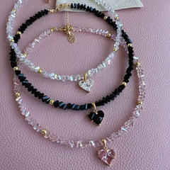 Crystal Chain Heart Pendant Choker Necklace