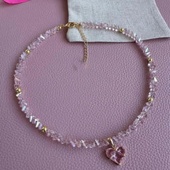 Crystal Chain Heart Pendant Choker Necklace