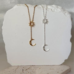 Dainty Sun & Moon Lariat Necklace