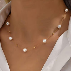14K Dainty Pearl & Gold Beaded Satellite Necklace