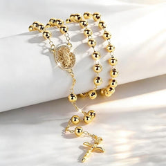 Beaded Geometric Virgin Mary Pendant Lariat Necklace