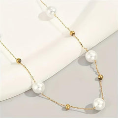 14K Dainty Pearl & Gold Beaded Satellite Necklace