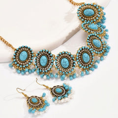 Boho Turquoise Earrings & Choker Necklace Set