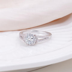 Split Shank Halo Diamond Accented Ring