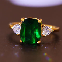 18K Colorful Center Stone Diamond Accented Ring