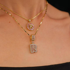 2-Piece 14K Diamond Letter Initial Necklaces (Limited Pink Edition)