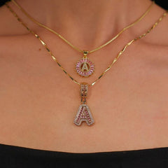 2-Piece 14K Diamond Letter Initial Necklaces (Limited Pink Edition)