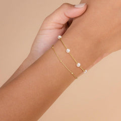 14K 2-Piece Dainty Pearl & Satellite Bracelet Stack