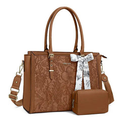 Scarf Accented Floral Patterned Bag