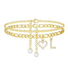 2-Piece 14K Letter Initial & Diamond Heart Anklet