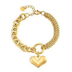 Layered Chain and Paperclip Heart Bracelet - Veinci