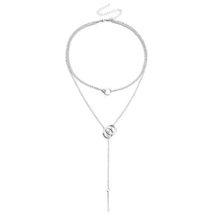 Layered Dual Circle Chain Necklace - Veinci