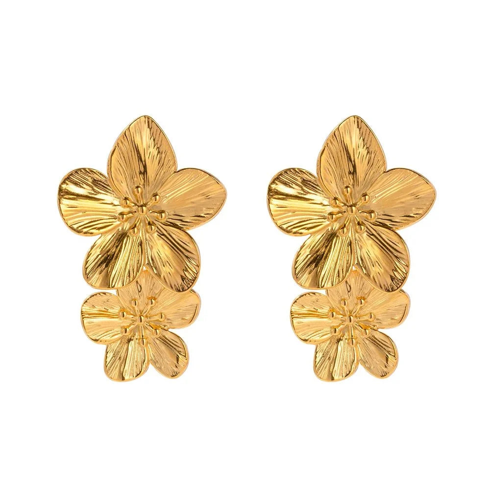 Layered Hibiscus Flower Floral Earrings - Veinci