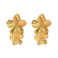 Layered Hibiscus Flower Floral Earrings - Veinci