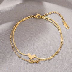 Layered Love Heart Golden Anklet - Veinci