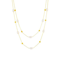 Layered Pearl Gold Beaded Necklace - Veinci