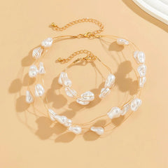 Layered Strung Pearls Bracelet and Necklace - Veinci