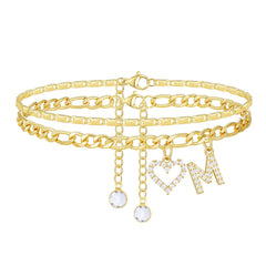2-Piece 14K Letter Initial & Diamond Heart Anklet