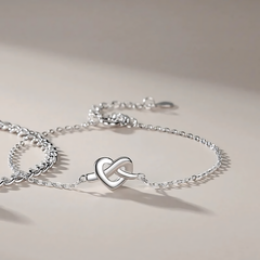 Sterling Silver Dainty Heart Knot Love Bracelet