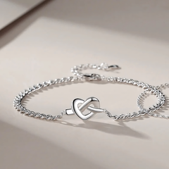 Sterling Silver Dainty Heart Knot Love Bracelet
