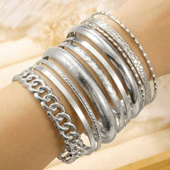 14K 10-Piece Chunky Variety Bracelet Stack