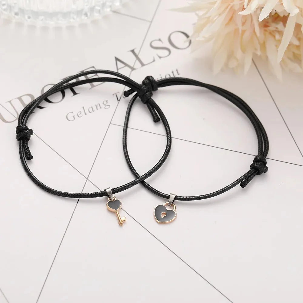 Minimal Lock & Key Couples Bracelets - Veinci